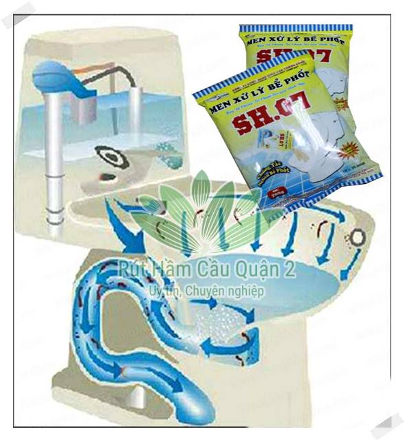 Sơ đồ hoạt động khi dùng bột thông bồn cầu