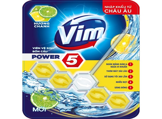 Viên tẩy bồn cầu Vim Power 5 hương chanh sạch khuẩn thơm mát